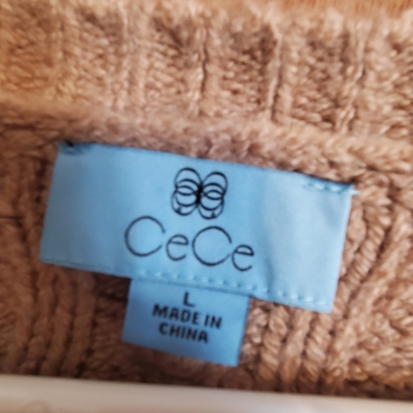 CECE NWT BURNT CARAMEL CARDIGAN SWEATER. PUFFED SLEEVES. JEWELED  . Large - Picture 3 of 8